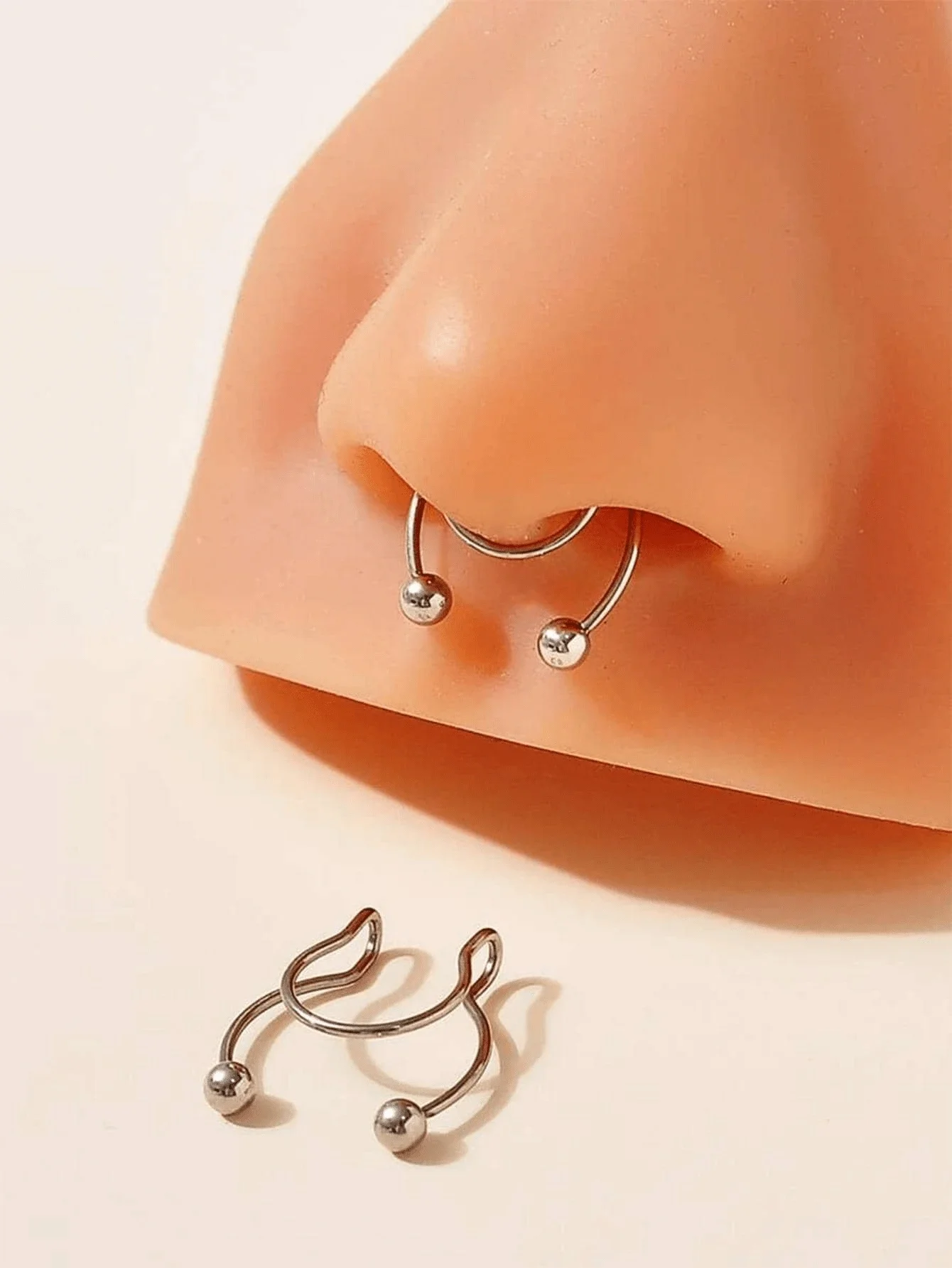 Body Jewelry And Piercing - 2pcs Stainless Steel Clip-On Nose Septum