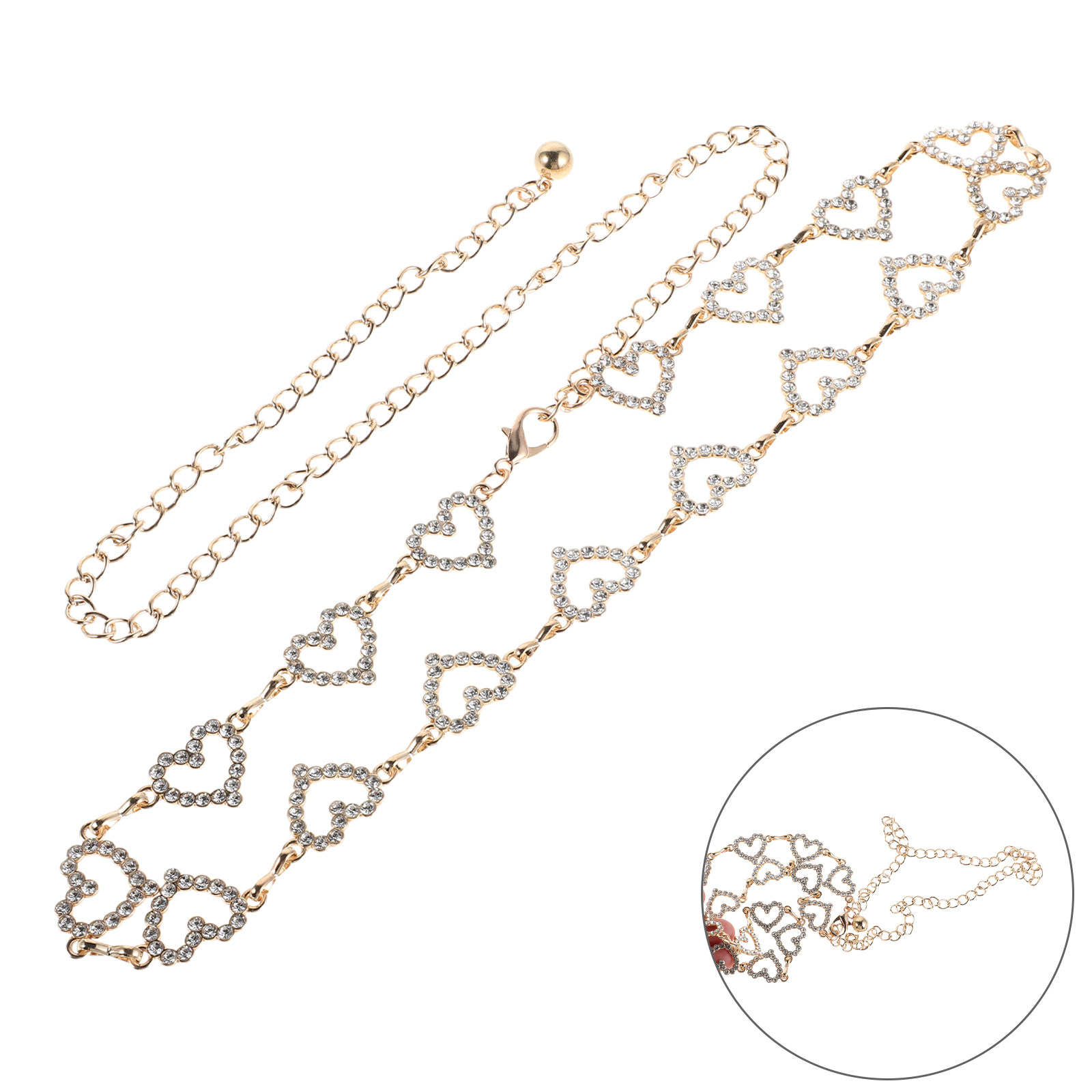 Body Jewelry Waist - Women Heart Rhinestone Waist Chain Adjustable