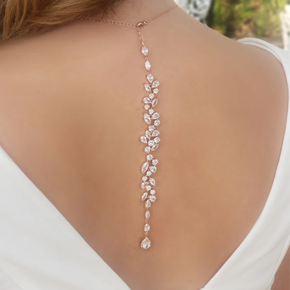 Body Jewelry Back - Crystal Leaf Backdrop Necklace Rhinestone Bridal
