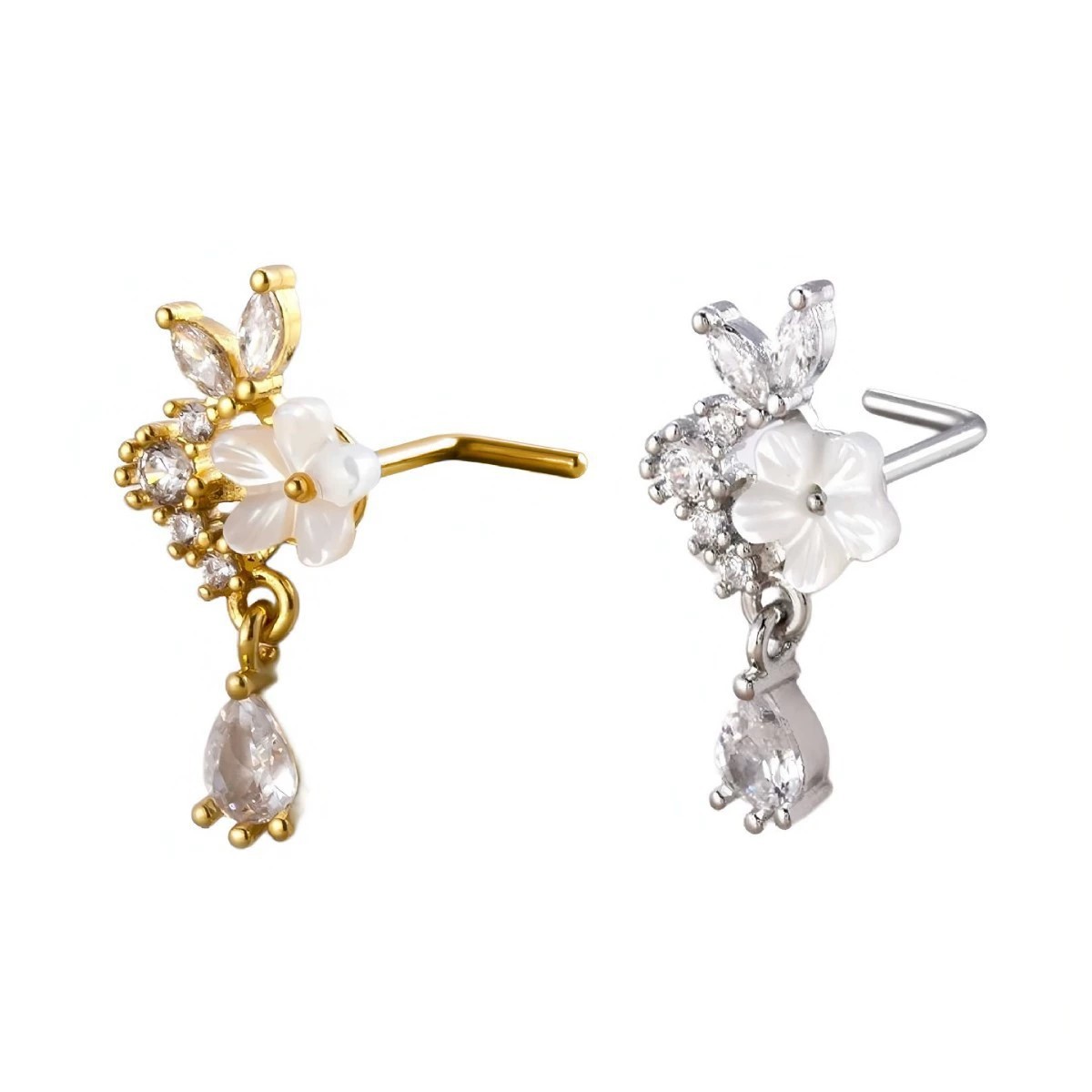 Gold Flower Nose Ring with Dan - Body Jewelry Surgical Steel avaliação e preço