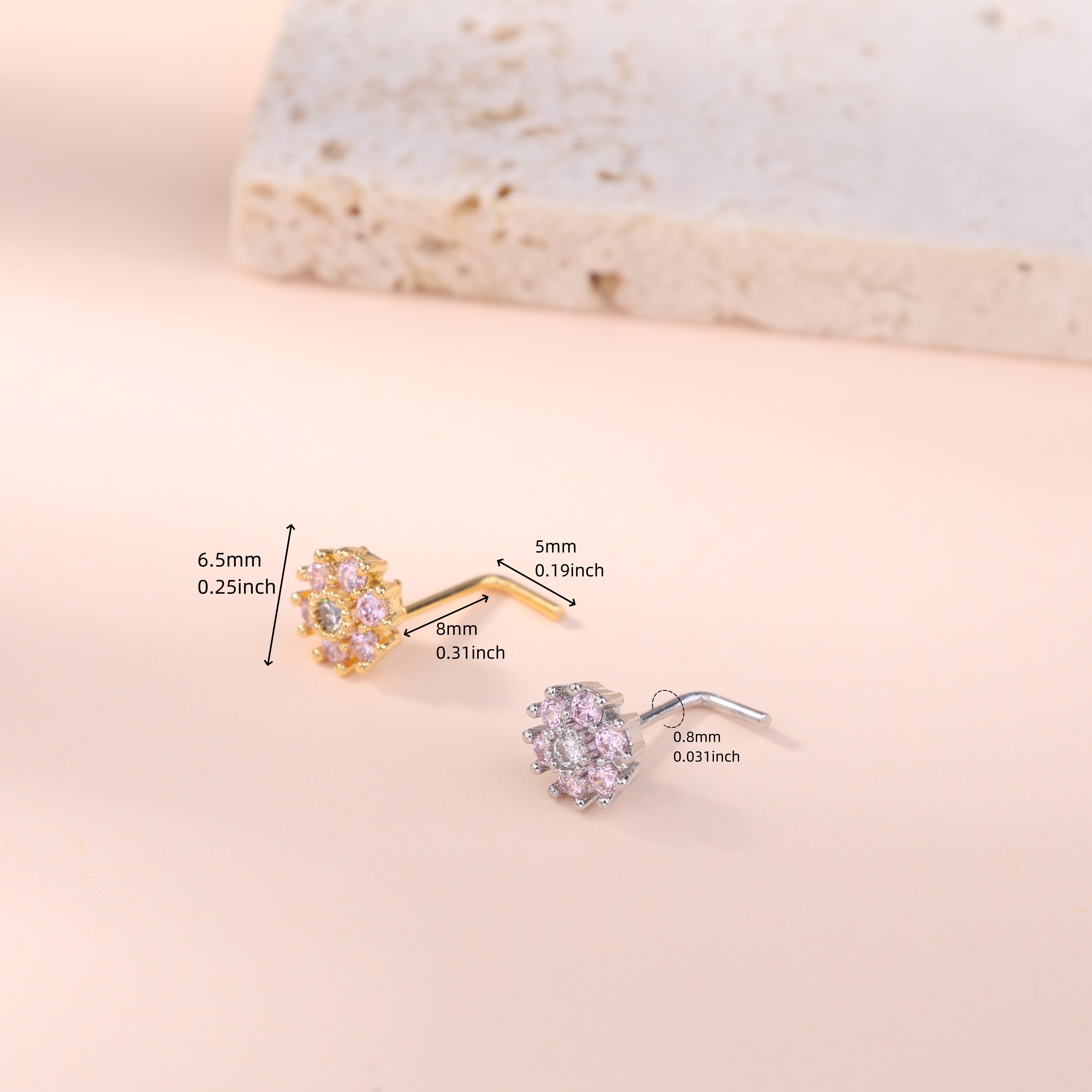 1Pcs Nose Stud Rings L Screw S - Body Jewelry And Piercing avaliação e preço