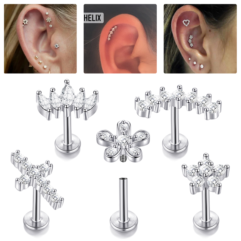 1Pc Flower Tragus Piercing Stu - Body Jewelry Surgical Steel avaliação e preço