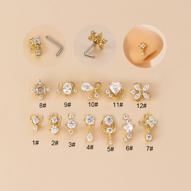 20G L-Shaped Cubic Zircon Nose - Body Jewelry Nose avaliação e preço