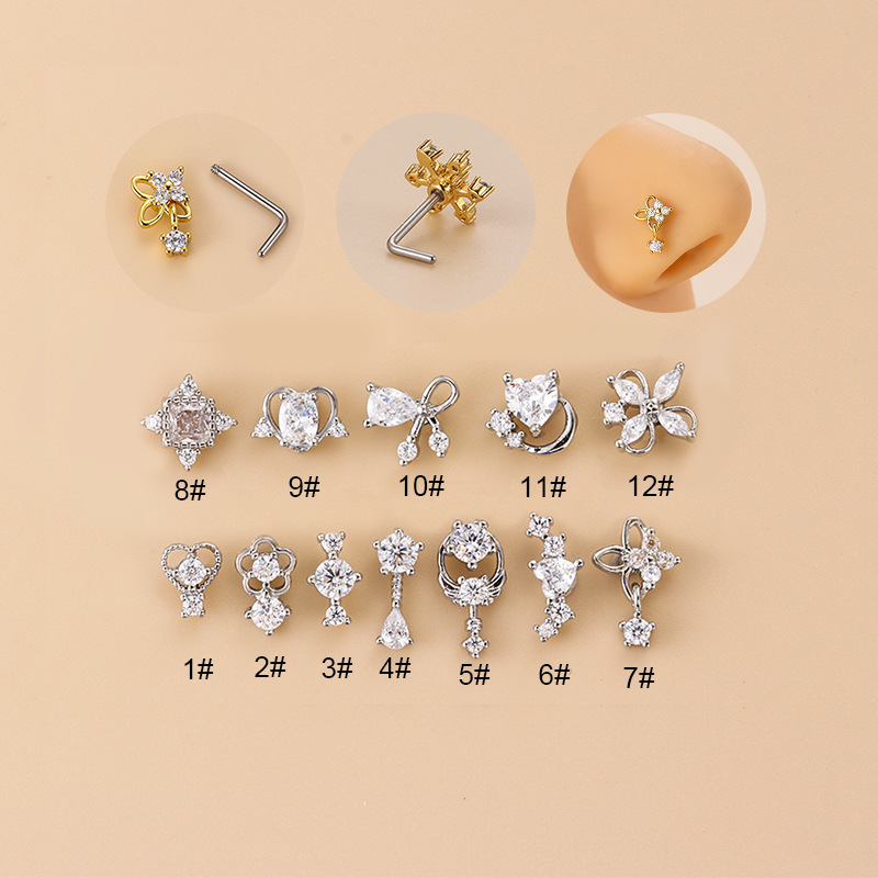 20G L-Shaped Cubic Zircon Nose - Body Jewelry Nose avaliação e preço