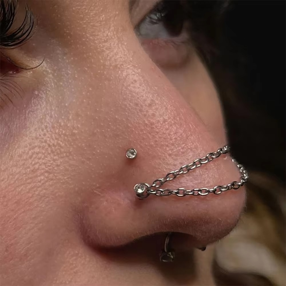 Titanium Nose Chain Double Cha - Body Jewelry And Piercing avaliação e preço