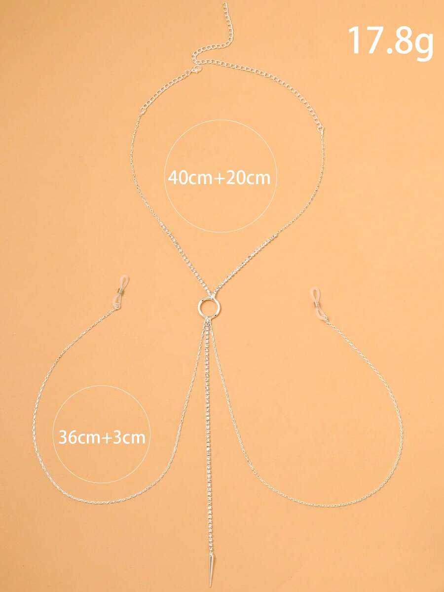 Stylish rhinestone chest chain - Body Jewelry Chain avaliação e preço