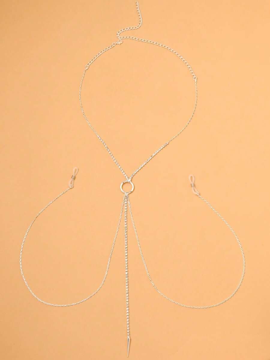 Stylish rhinestone chest chain - Body Jewelry Chain avaliação e preço