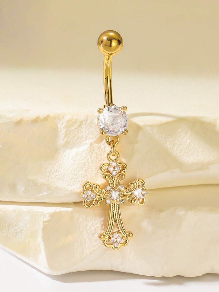 Gold-Tone Ornate Cross Navel R - Body Jewelry Lip Ring avaliação e preço