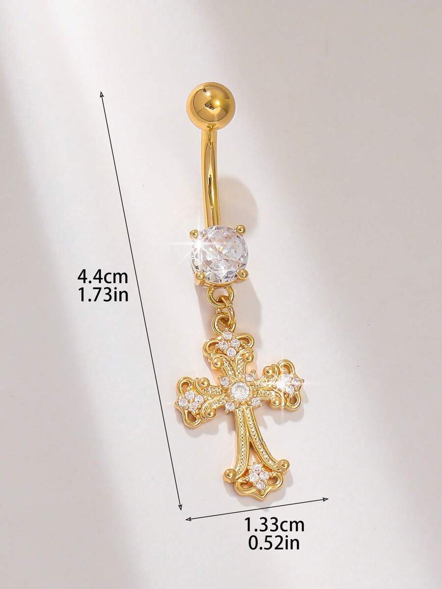 Gold-Tone Ornate Cross Navel R - Body Jewelry Lip Ring avaliação e preço