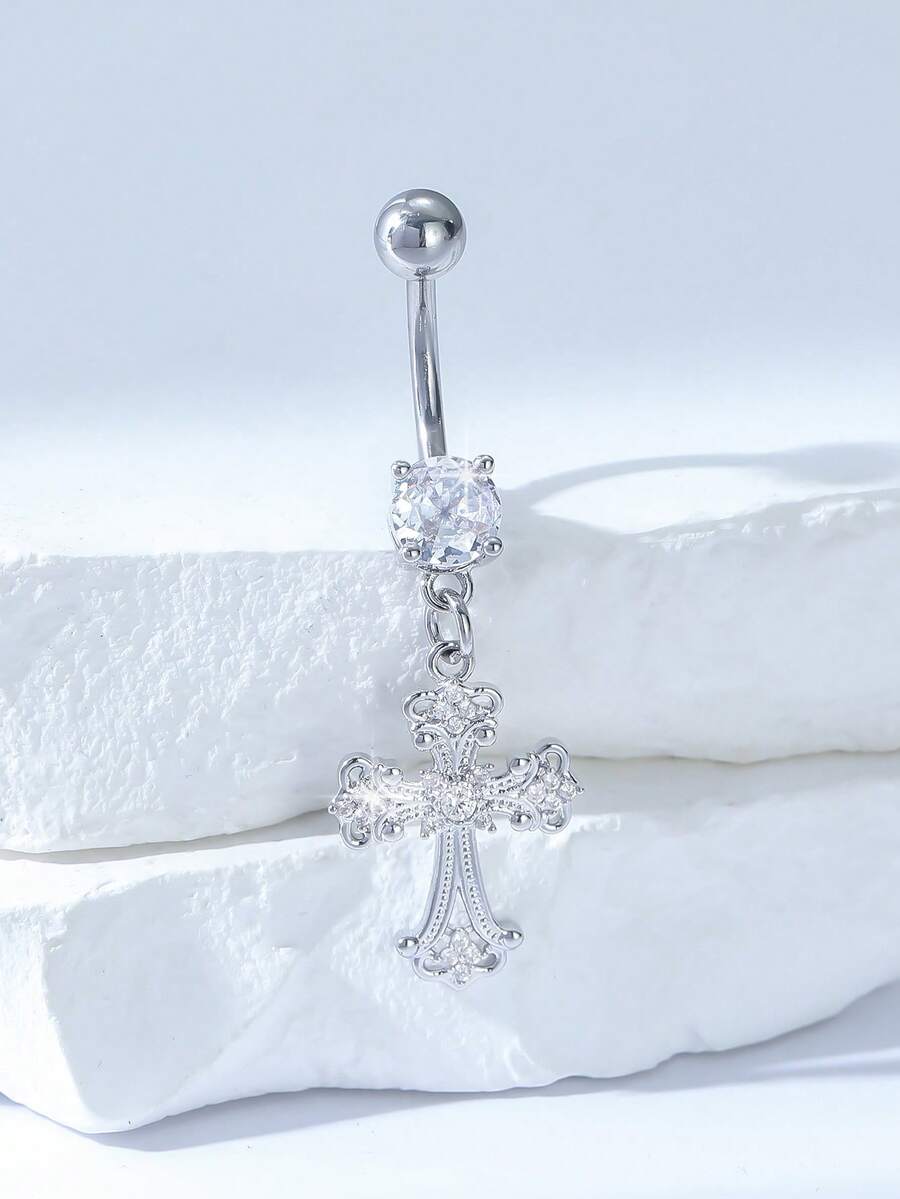 Gold-Tone Ornate Cross Navel R - Body Jewelry Lip Ring avaliação e preço