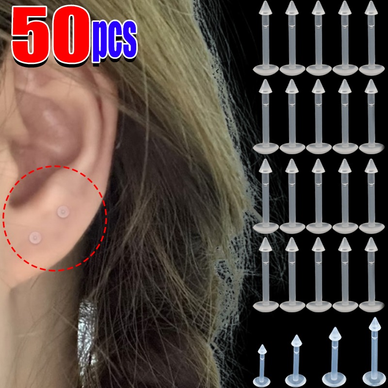 10-50Pcs Transparent Lip Studs - Body Jewelry Lip Ring avaliação e preço