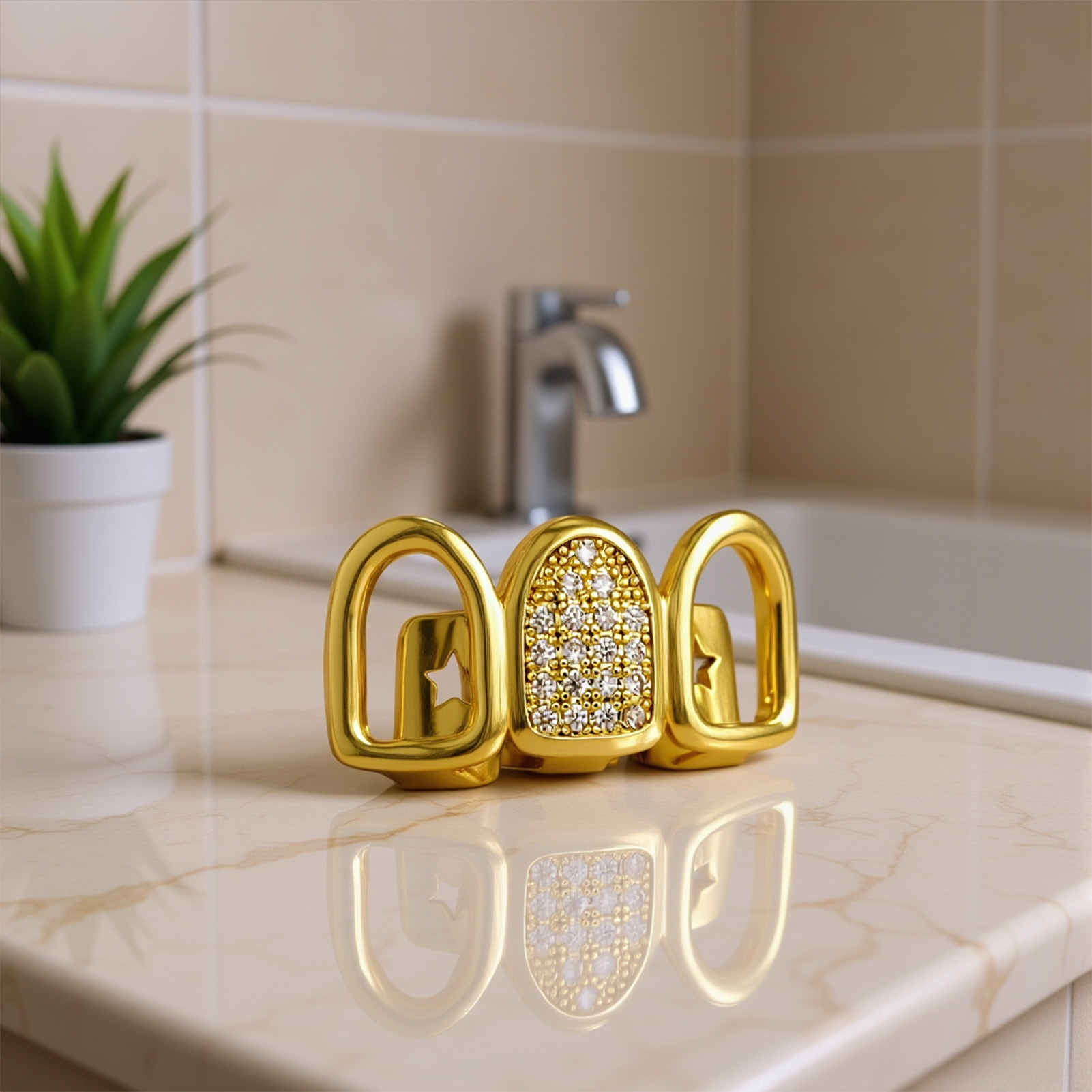 Rhinestone Teeth Cover Gold Pl - Body Jewelry And Piercing avaliação e preço