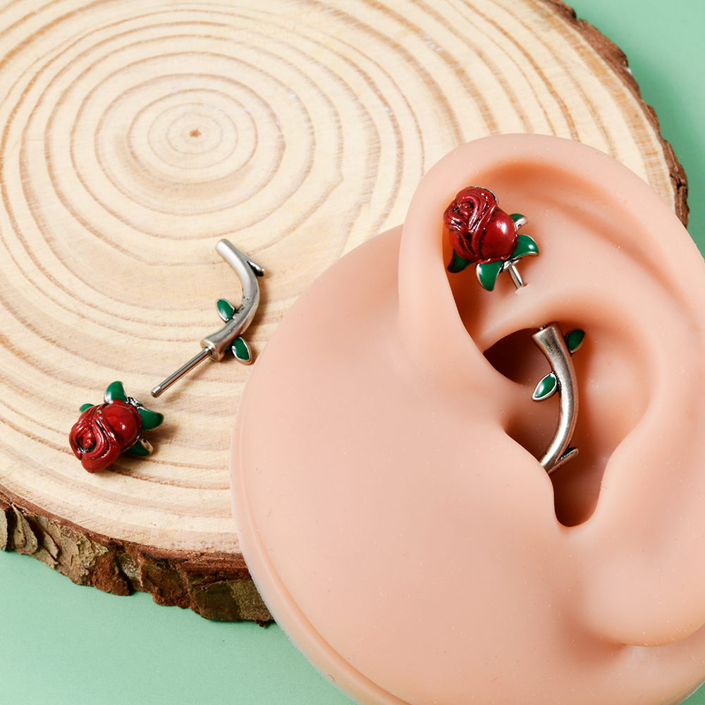1PC Surgical Steel  Red Rose F - Body Jewelry Surgical Steel avaliação e preço