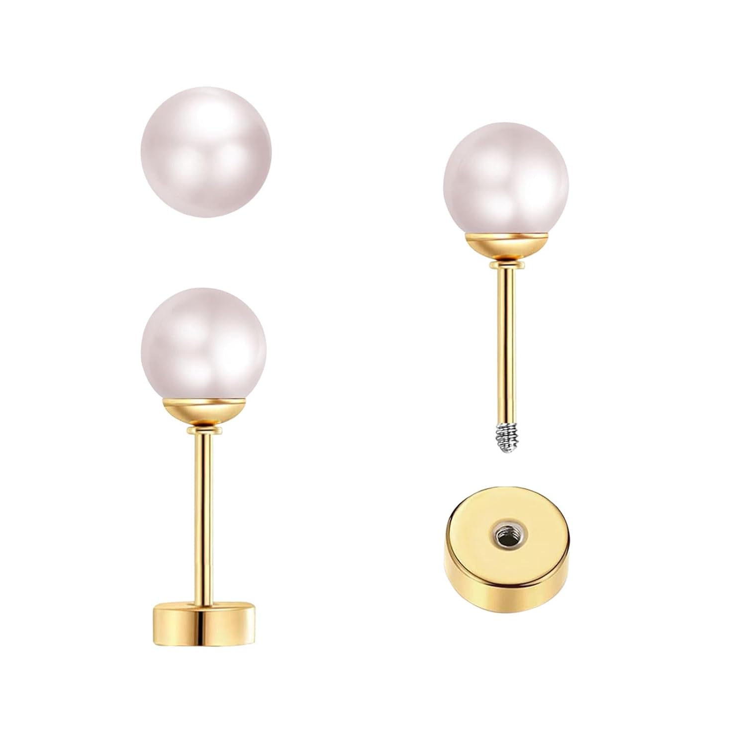 3 Pairs Tiny Pearl Stud Earrin - Body Jewelry Surgical Steel avaliação e preço