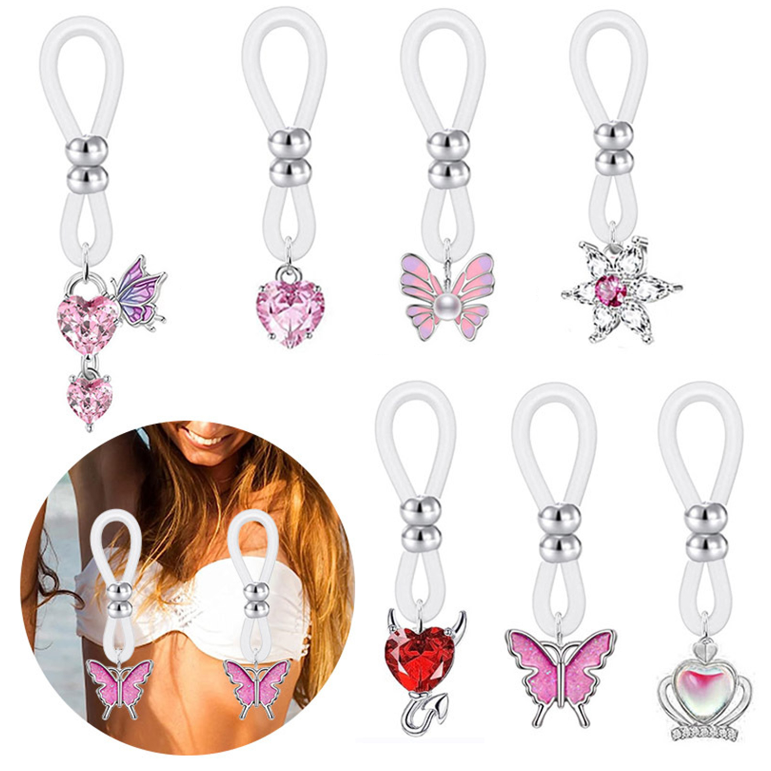 Alloy Silicone Butterfly Heart - Body Jewelry Hoops avaliação e preço