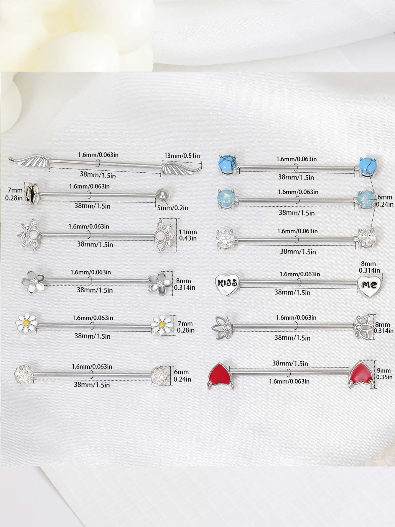 16G Arrows Hearts Industrial B - Body Jewelry Surgical Steel avaliação e preço