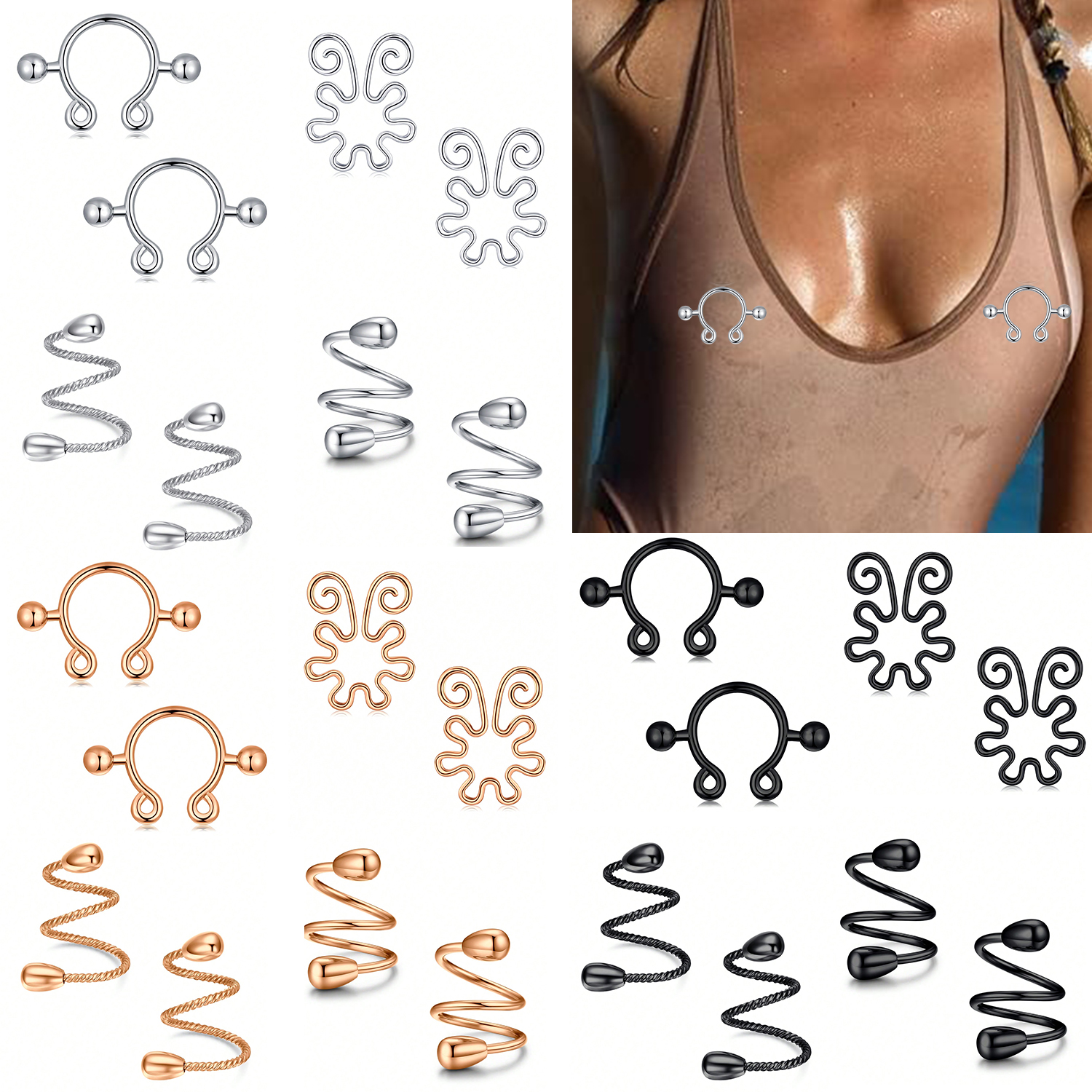 8Pcs Stainless Fake Nipple Rin - Body Jewelry Hoops avaliação e preço
