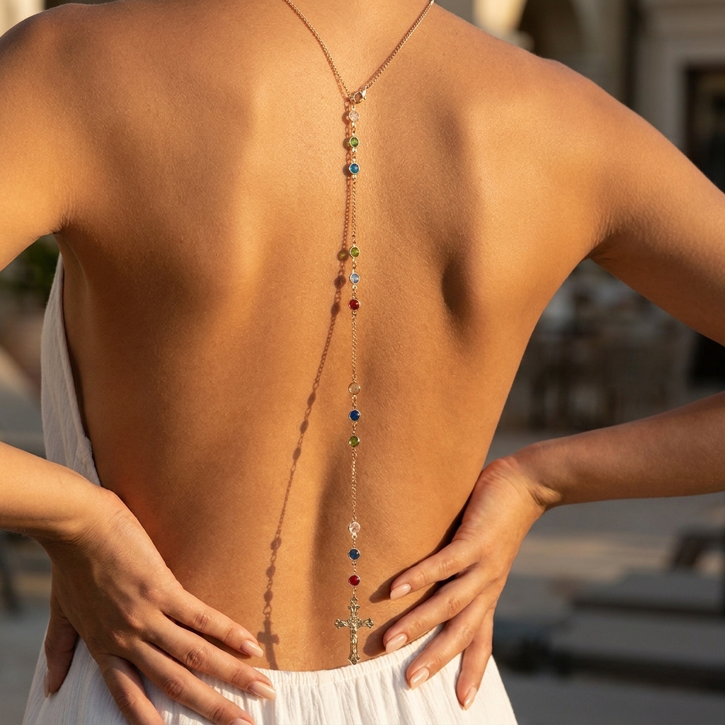 Minimalist Cross Crystal Back  - Body Jewelry Back avaliação e preço